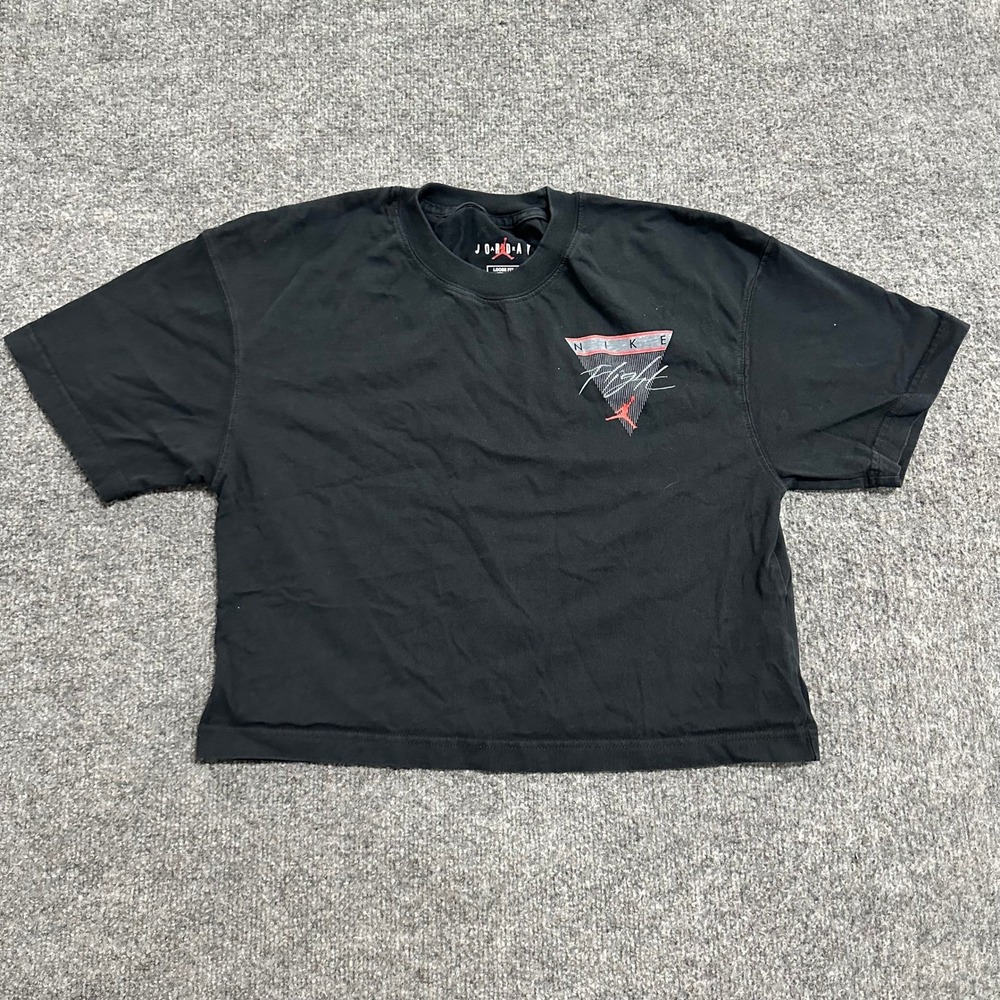 Jordan T-Shirt Womens Size XS Black Loose Fit Cropped Flight Graphic Cotton Tee